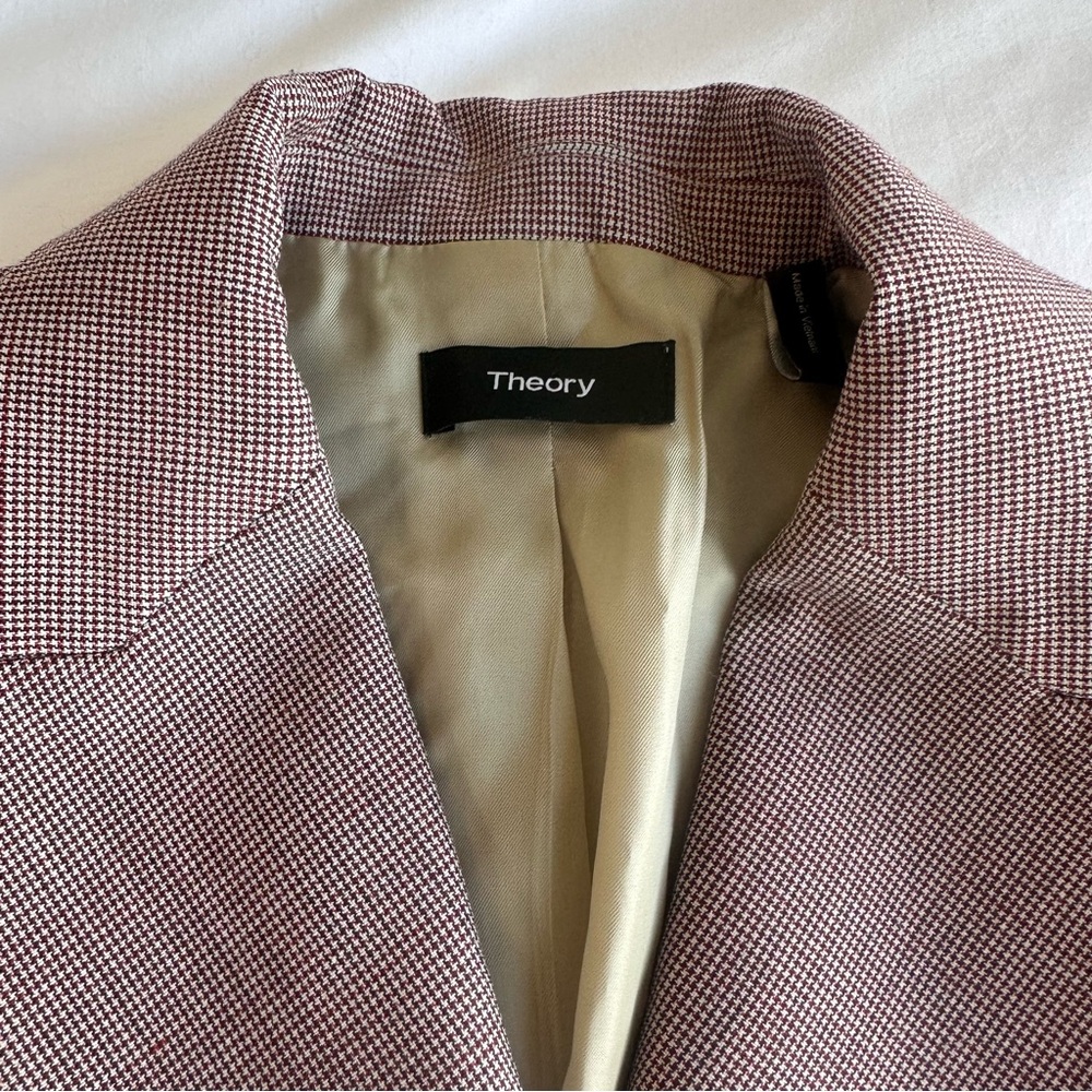 Theory Double-Breasted Houndstooth Blazer Red & Cream size 2 like new - Picture 2 of 9